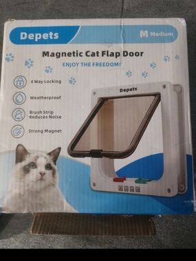 Magnetic Cat Flap Door - White with Brown Flap (Medium)